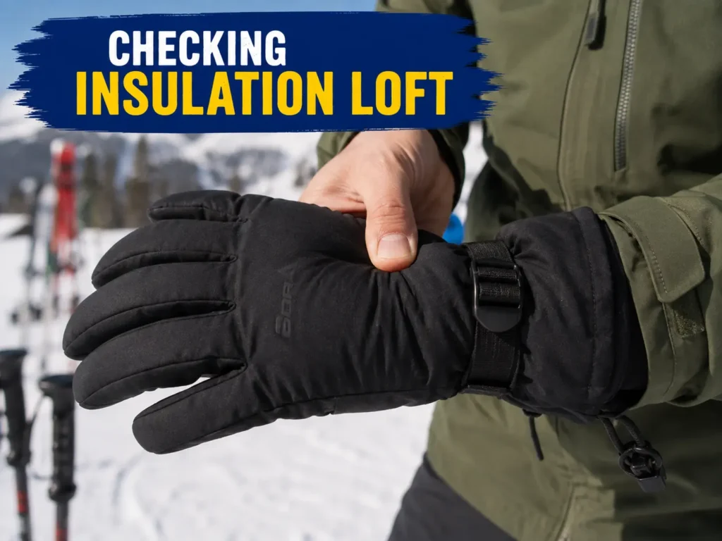 Checking insulation loft on a ski glove