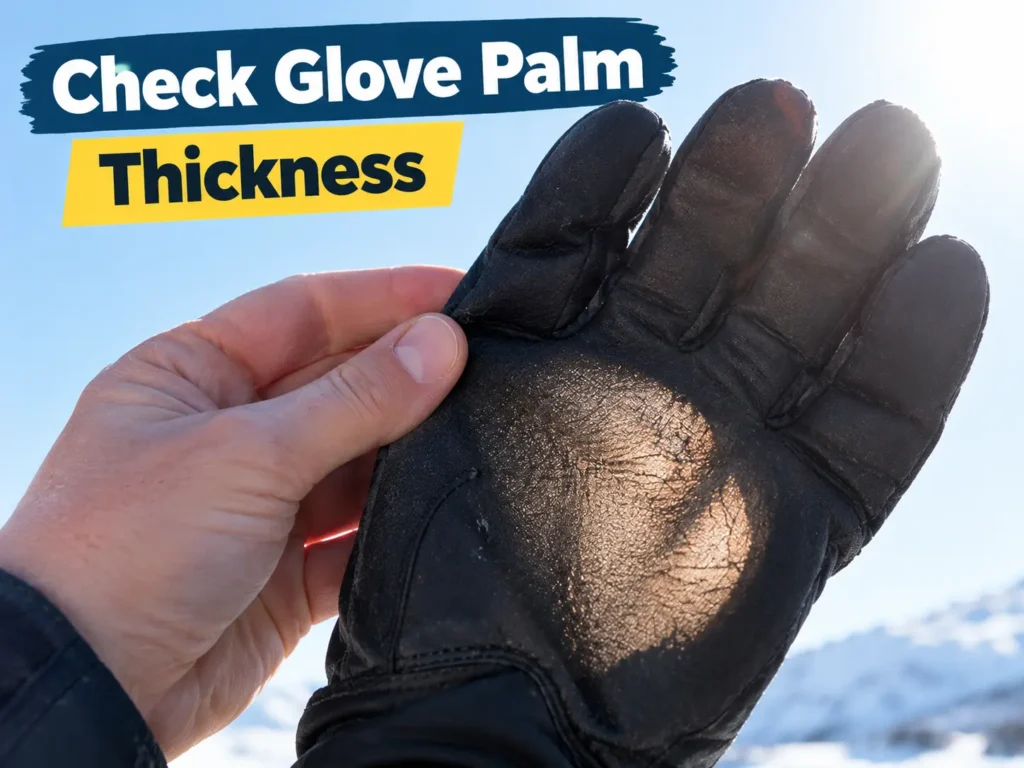 Checking ski glove palm fabric thickness against light