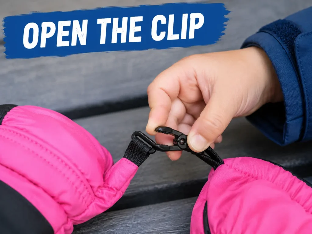 Child opening a spring-loaded glove clip