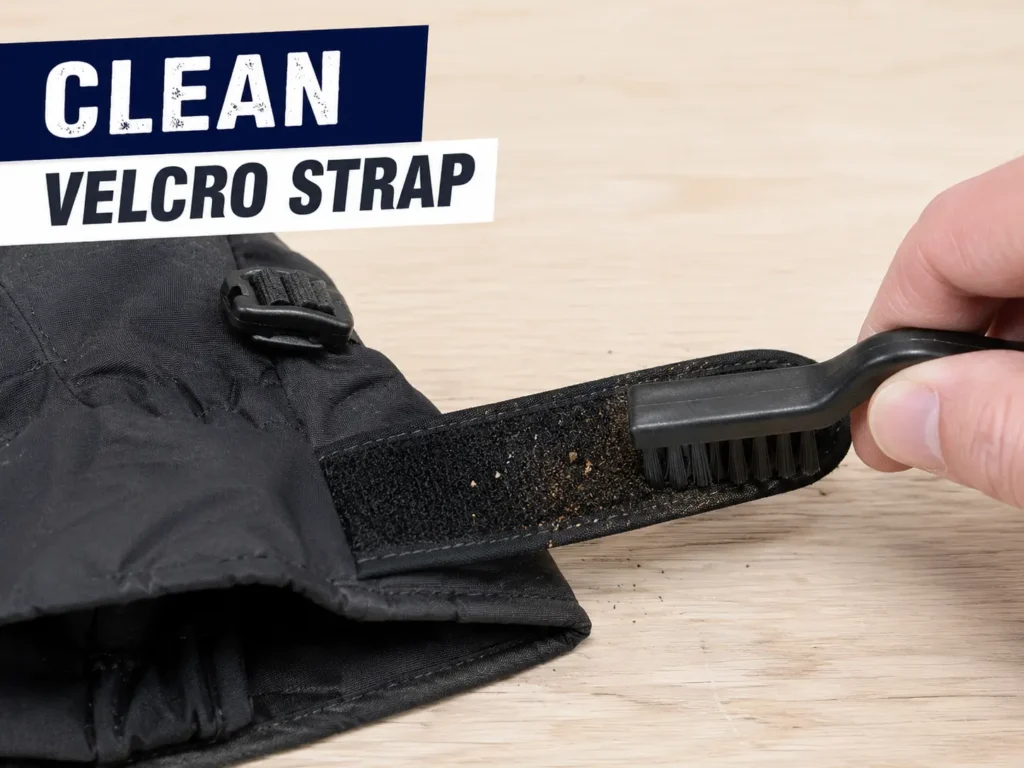 Cleaning debris from a Velcro glove strap