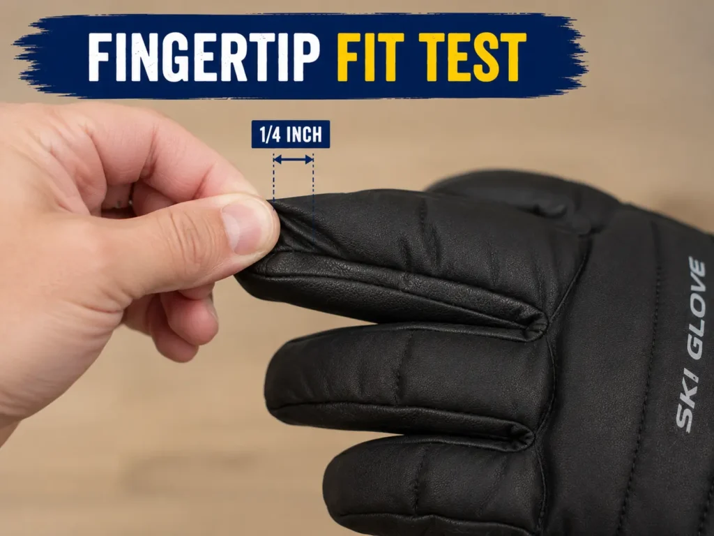 Fingertip fit test on a ski glove