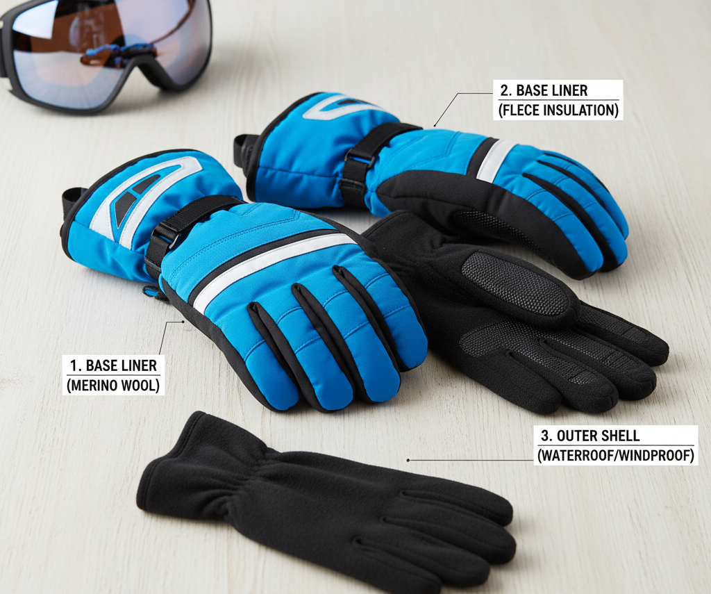 5 Smart Ways on How to Layer Ski Gloves for Extra Warmth Layered ski gloves showing insulation and shell materials