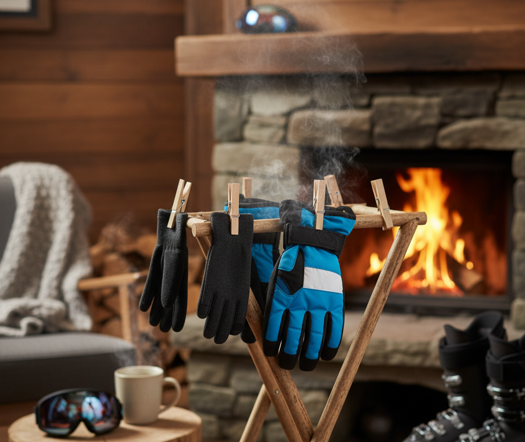 5 Smart Ways on How to Layer Ski Gloves for Extra Warmth Ski gloves drying after a long day on the mountain