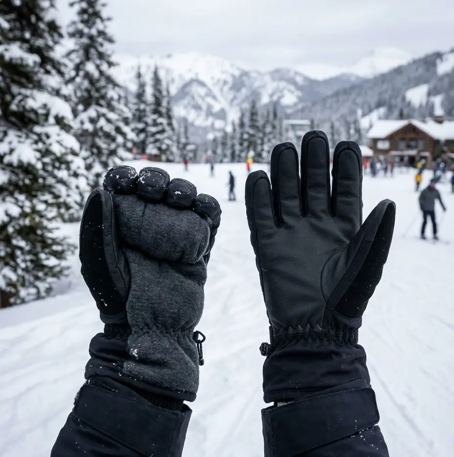 Comparing a tight-fitting ski glove with a properly sized ski glove wearing a liner