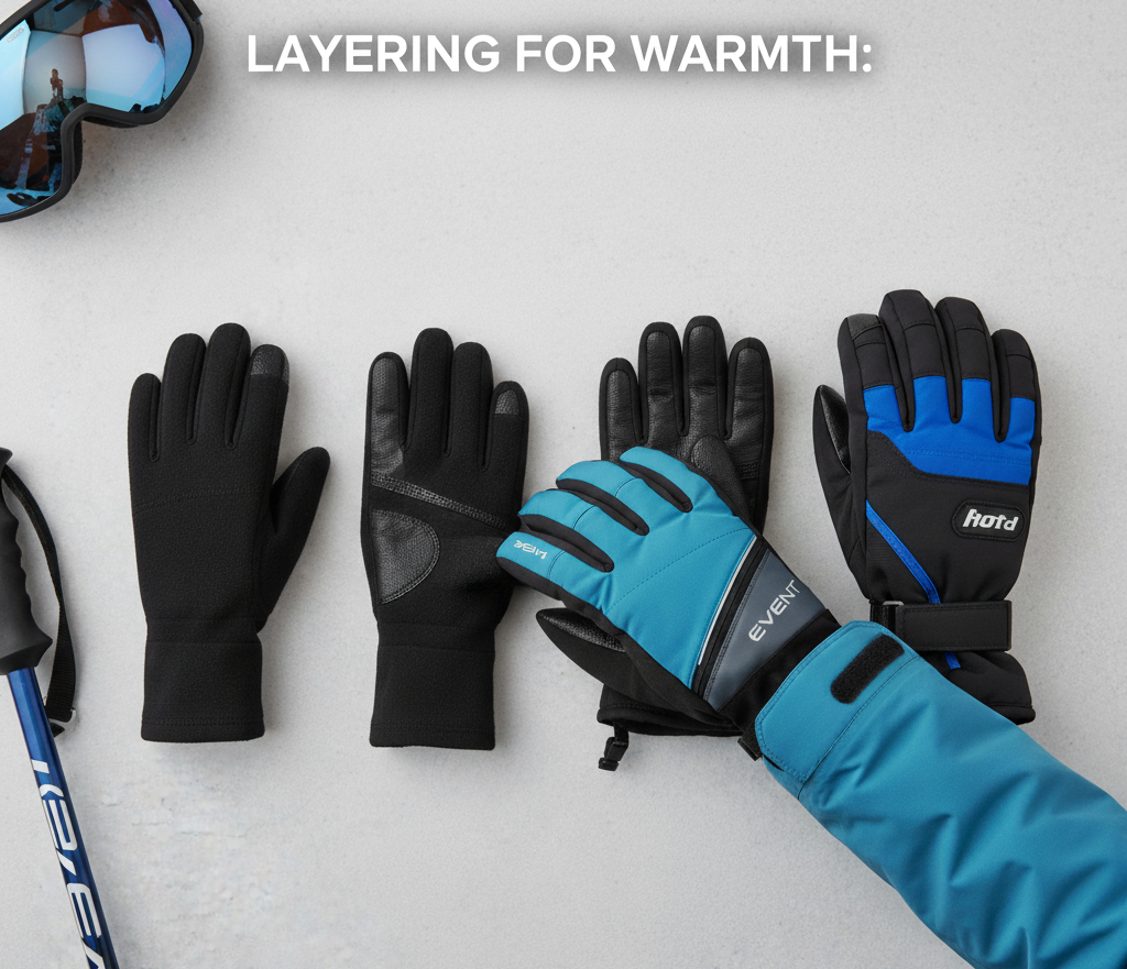 Layering technique showing liner gloves worn beneath outer gloves — how to use glove liners