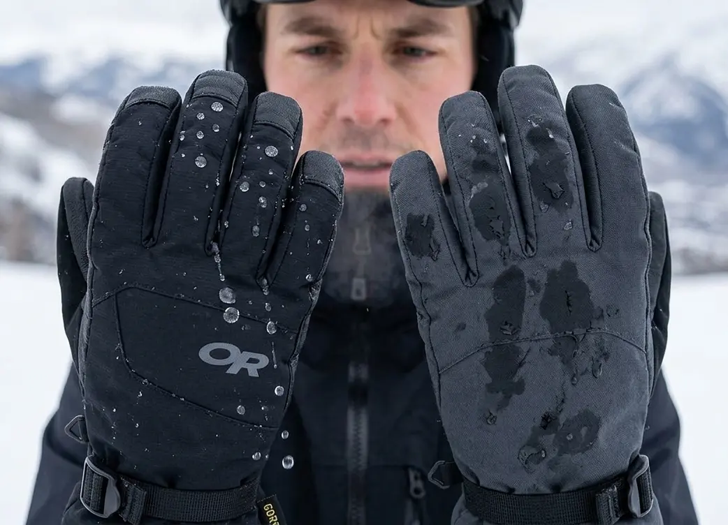 Skier examining what does ski glove temperature rating mean