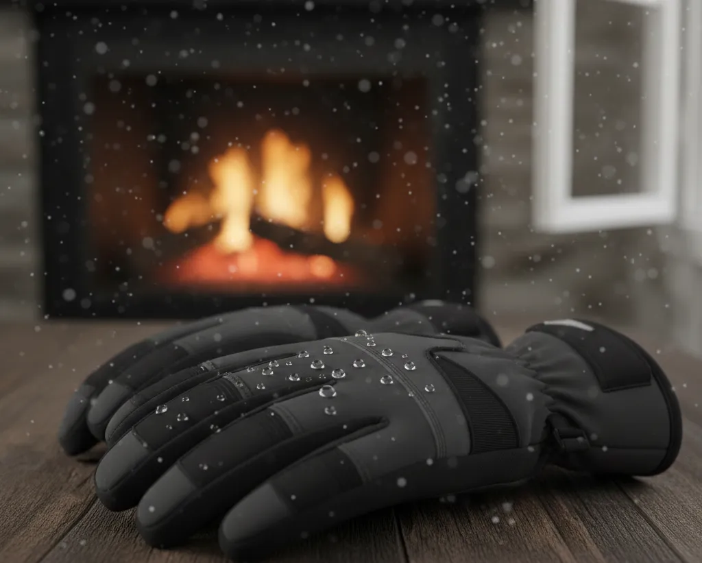  Result of proper washing and re-proofing showing water beading on the surface of a ski glove.