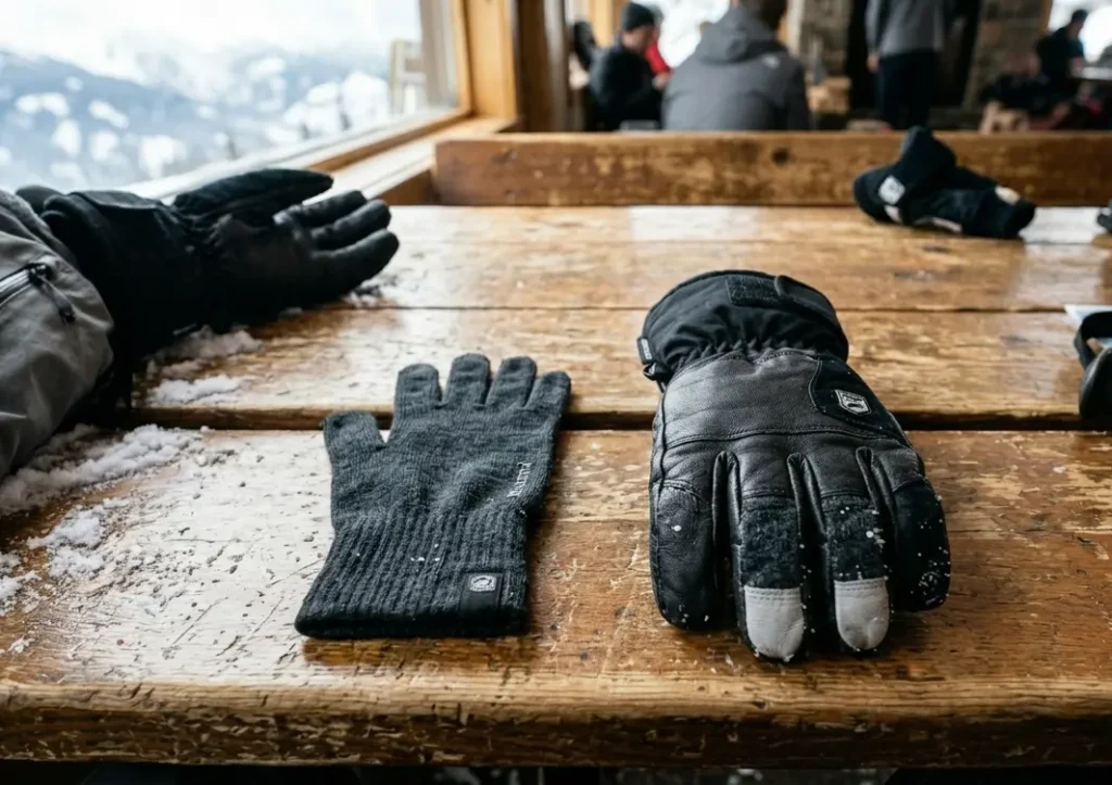 The correct two-layer system for ski gloves featuring a merino liner and insulated outer glove