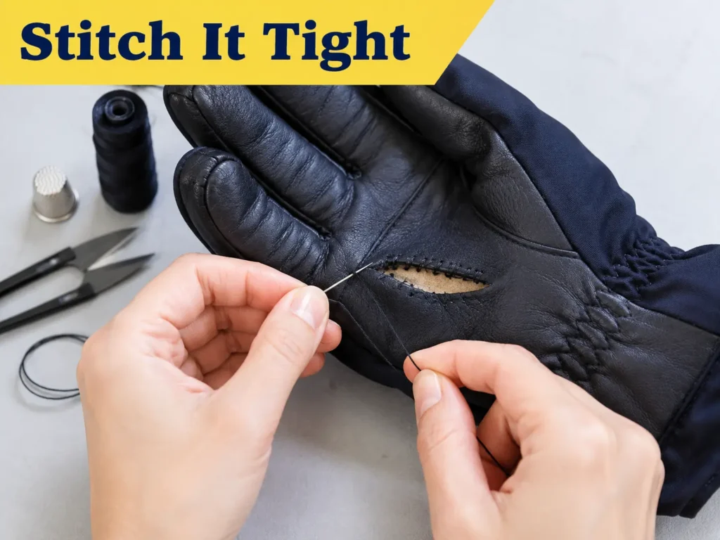 How to fix torn ski gloves — hand-stitching a palm tear