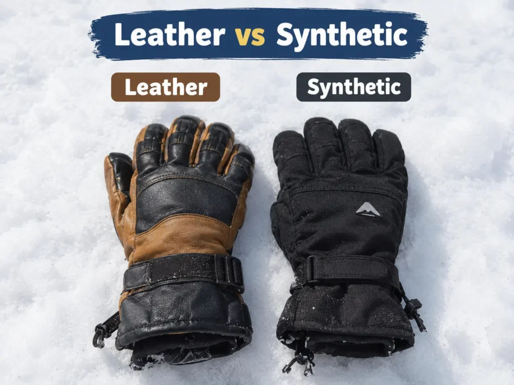 Leather versus synthetic ski glove comparison in the snow