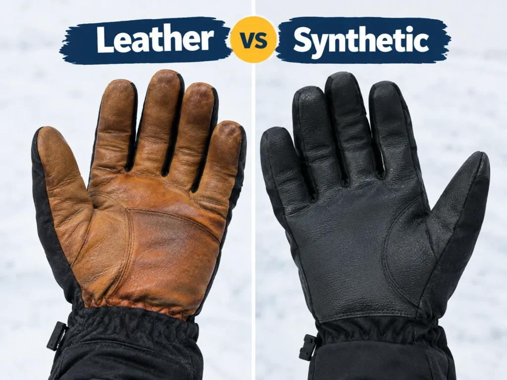 Leather versus synthetic ski glove palm comparison