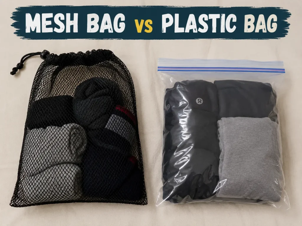 Mesh bag versus sealed plastic bag for packing