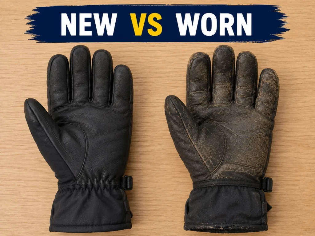 New vs worn ski glove palm comparison