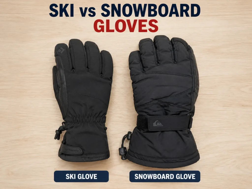 Ski glove vs snowboard glove side by side