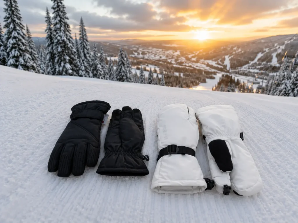 Ski mittens and gloves compared side by side