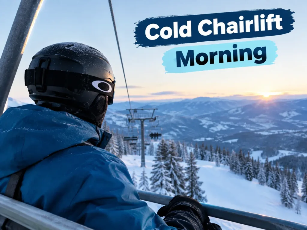 Skier on a cold chairlift morning