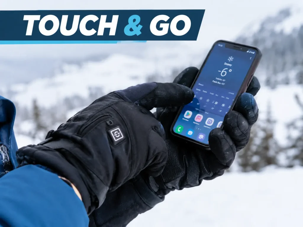 Using a smartphone while wearing heated touchscreen ski gloves