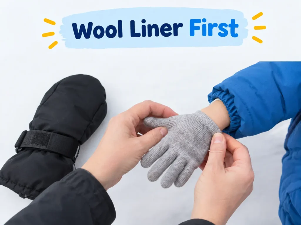 Wool liner glove before the outer mitten