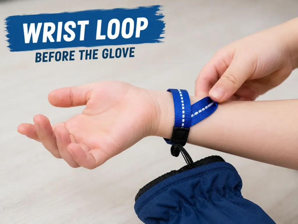 Wrist leash loop before putting on a ski glove