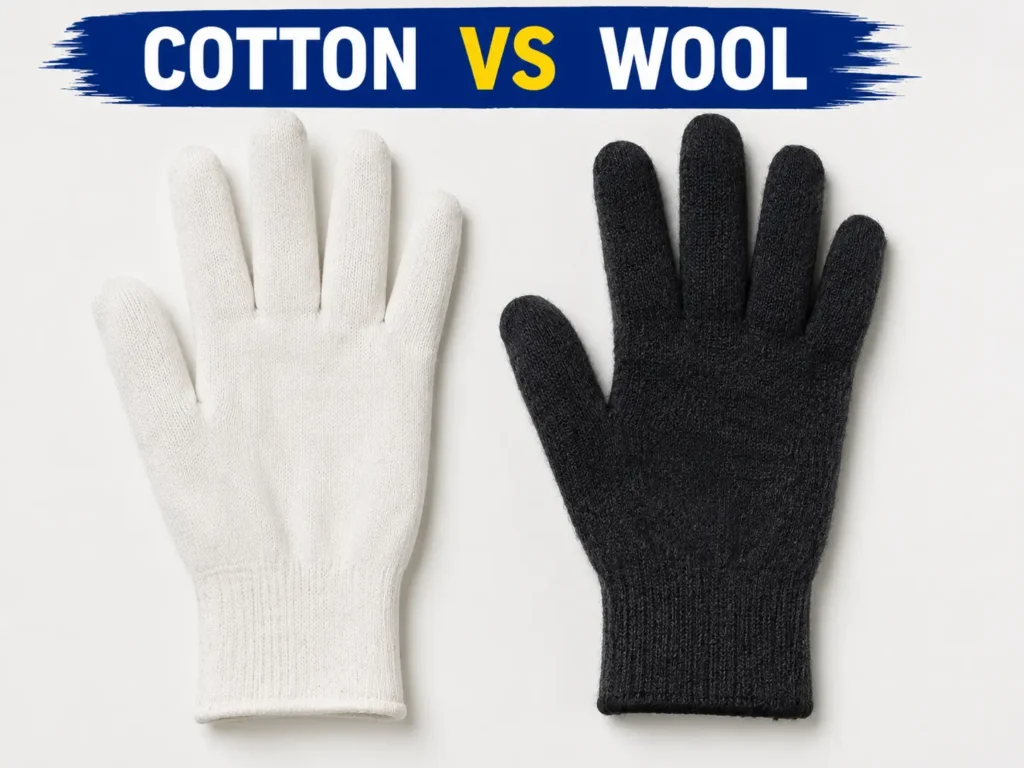 cotton glove next to a wool liner glove