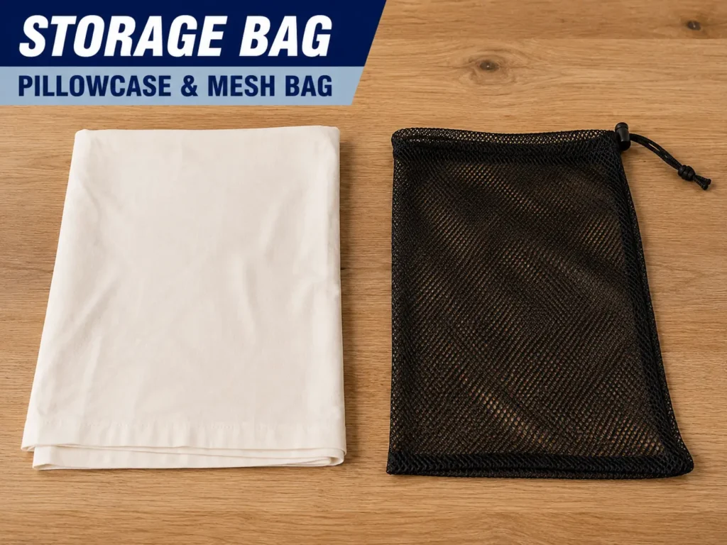 cotton pillowcase and mesh bag for glove storage