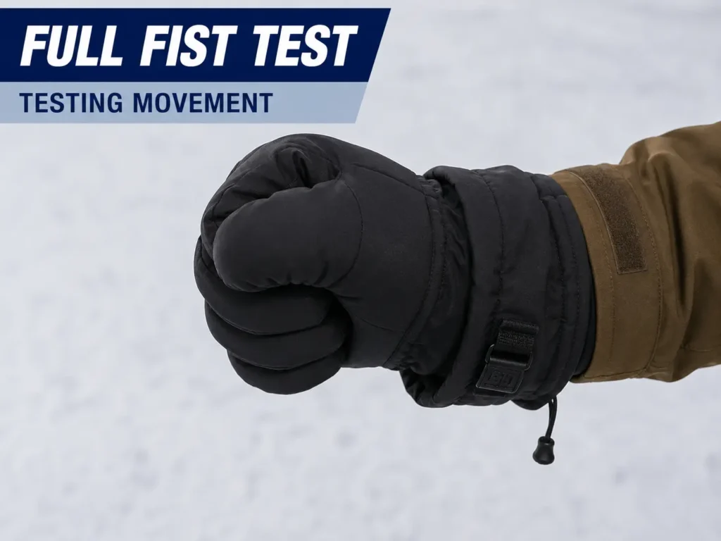 testing full fist movement in a layered ski glove
