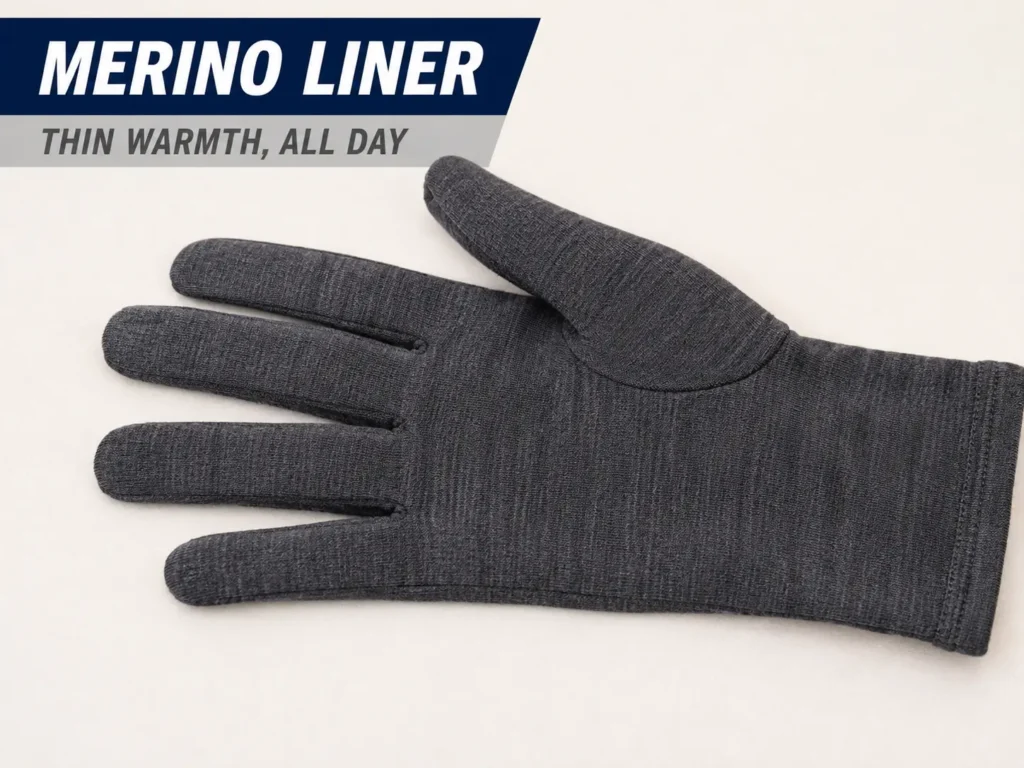 thin merino wool liner glove for skiing
