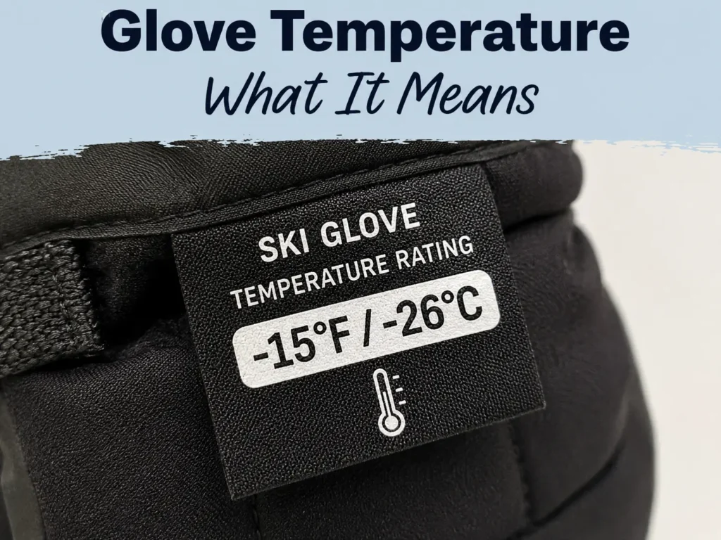 what does ski glove temperature rating mean — close-up of a glove tag showing the rating