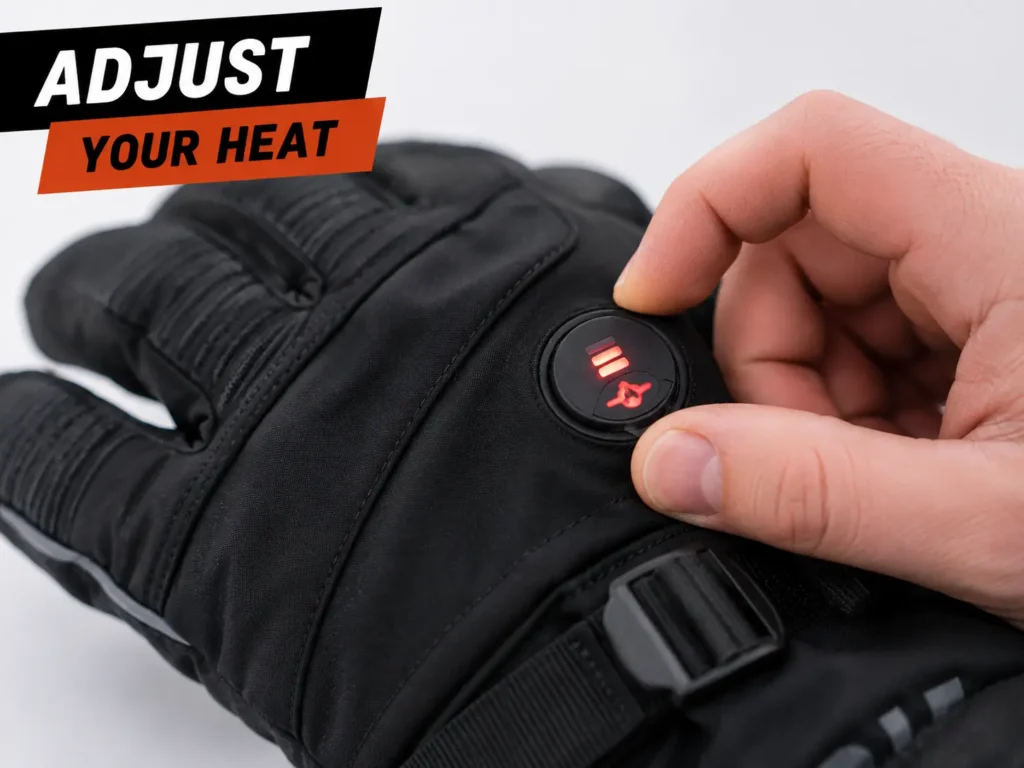 Adjusting heat settings on a heated ski glove