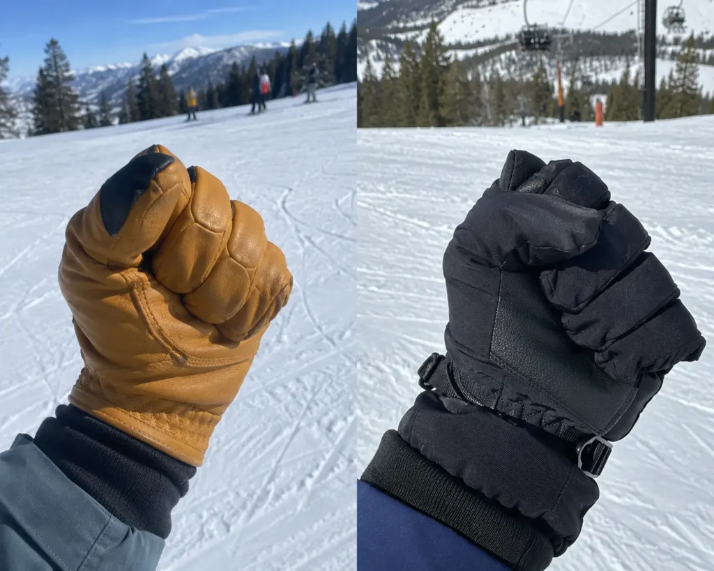 Comparing the flexibility of a goatskin leather palm vs a stiff budget ski glove