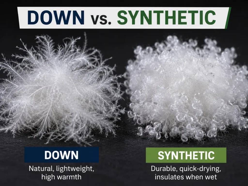 Down versus synthetic insulation structure comparison