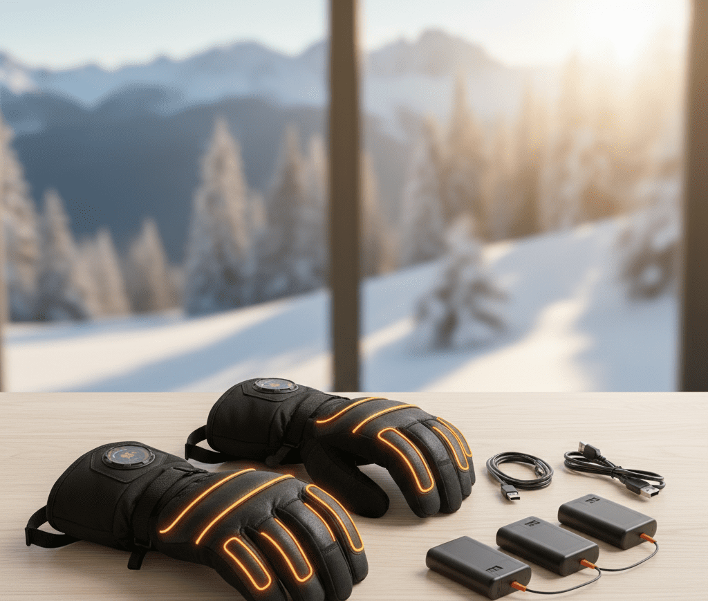Ski gloves with spare batteries
