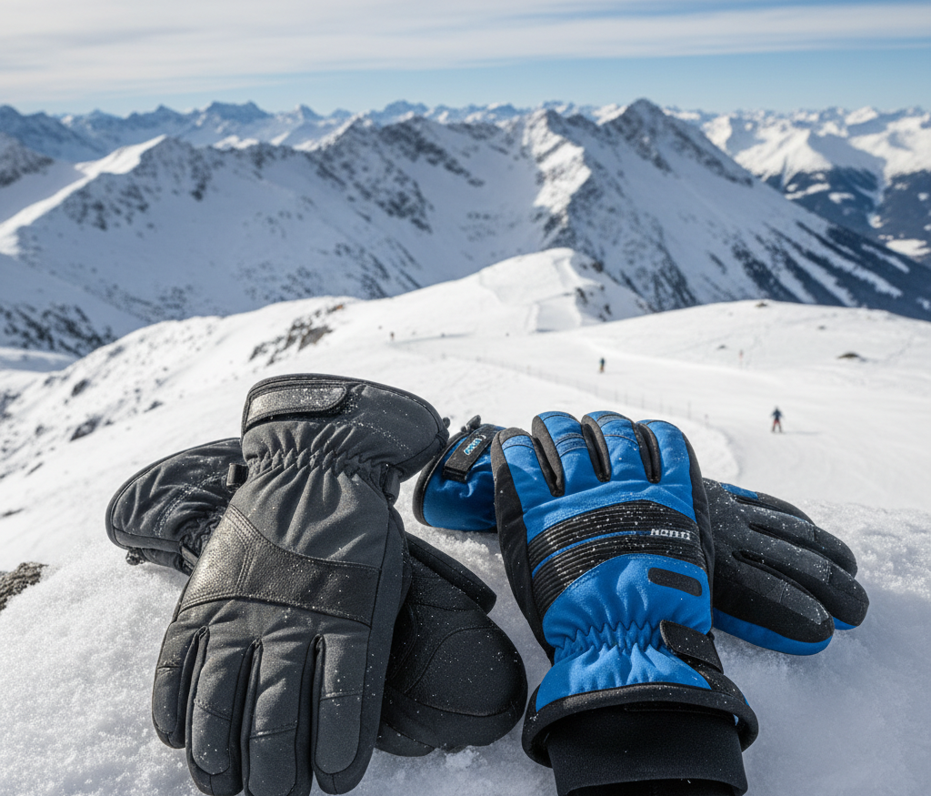 Home Mittens vs ski gloves for skiing comparison on snowy mountain”