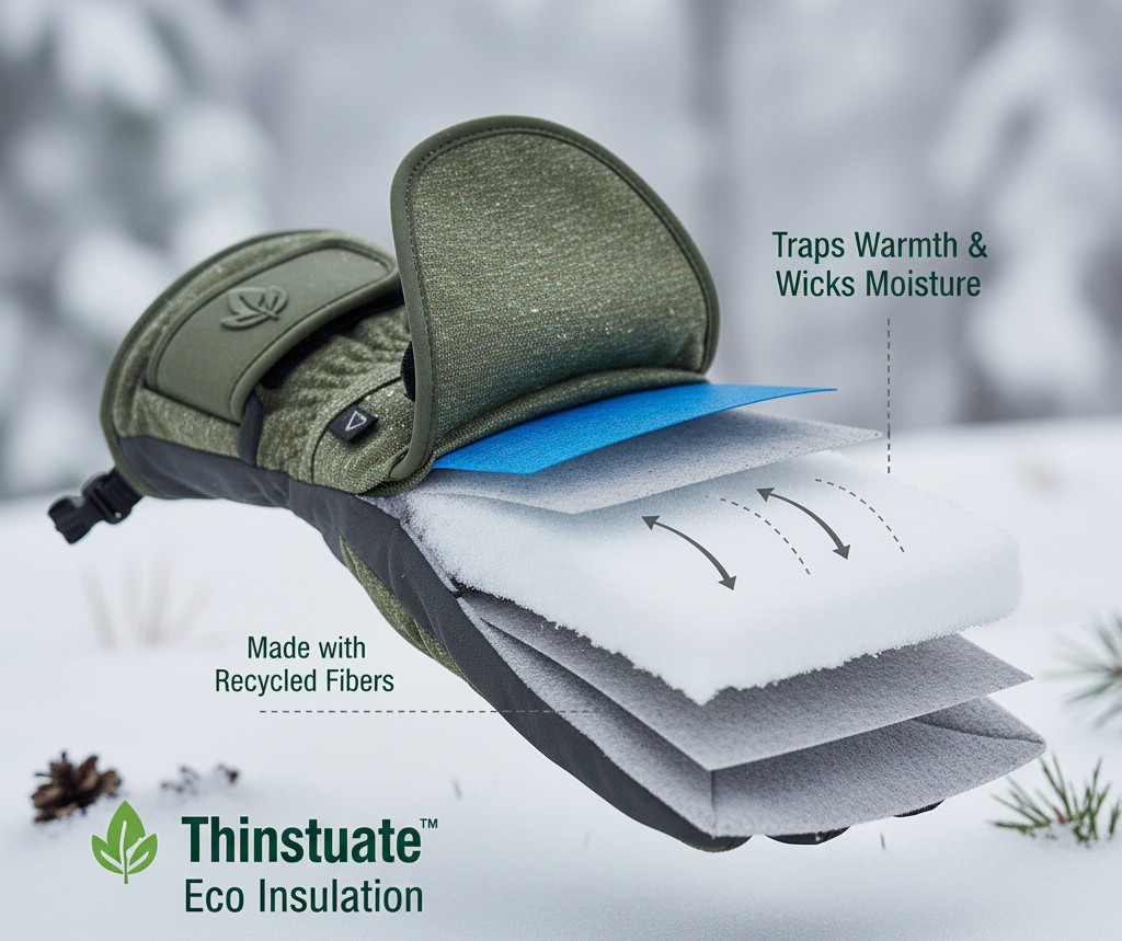 Thinsulate Eco insulation inside eco-friendly ski gloves