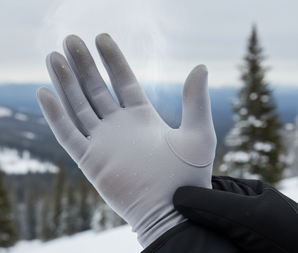Moisture-wicking glove liner in use