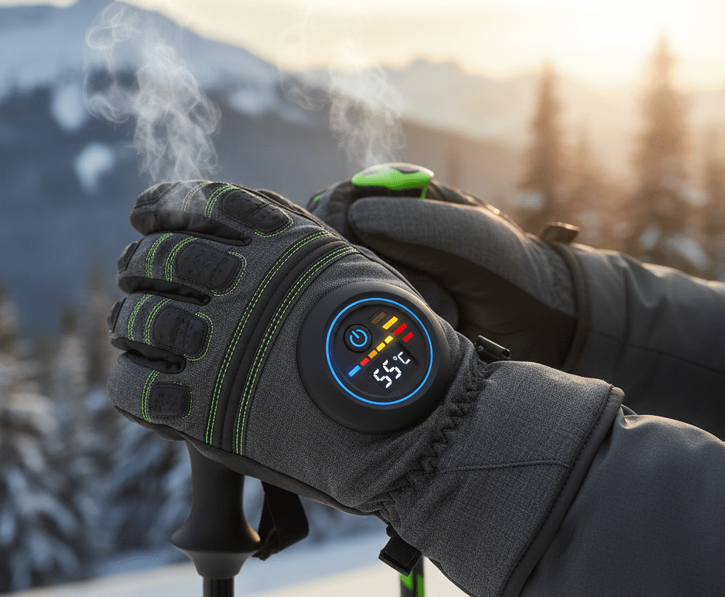 Adjustable heat level controls on gloves
