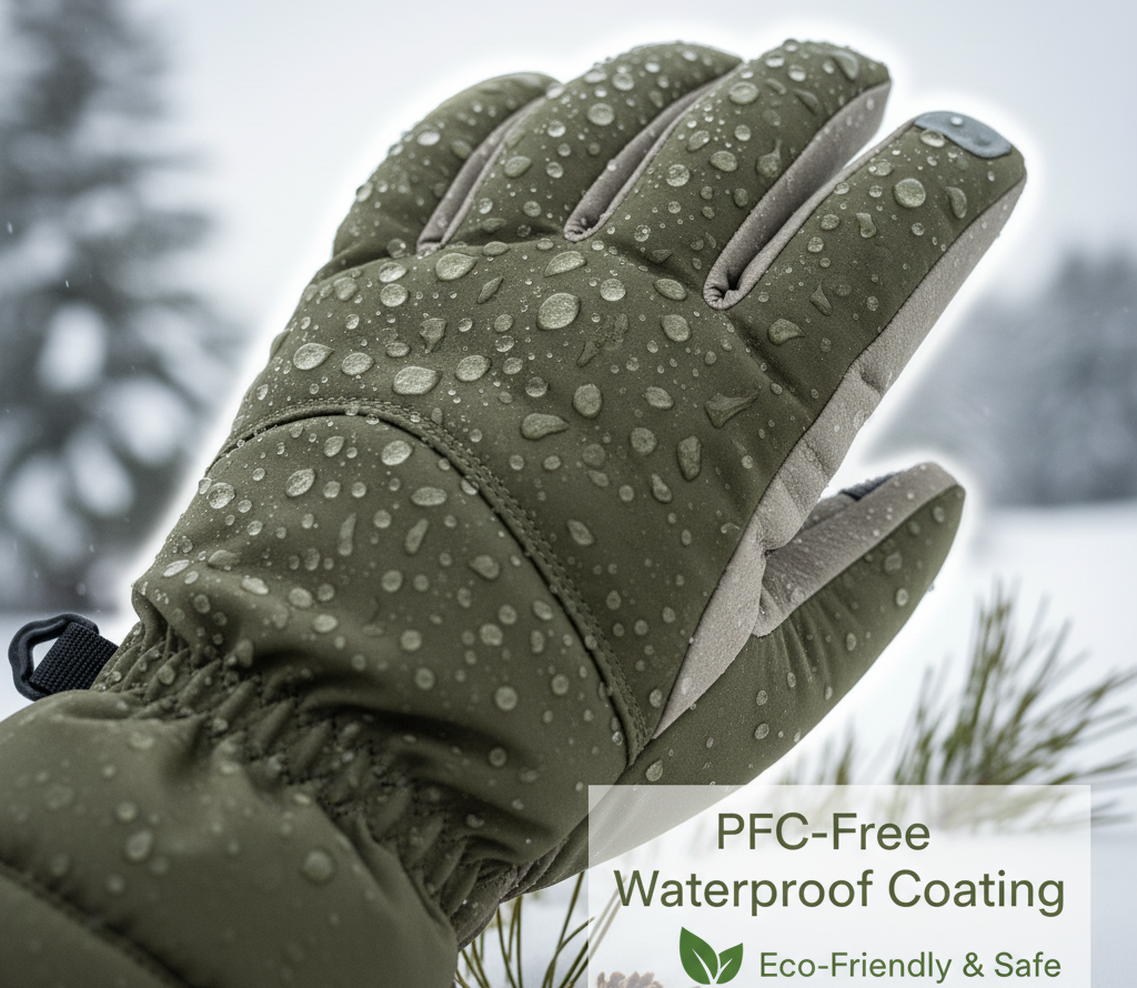 PFC-free waterproof coating on sustainable ski gloves