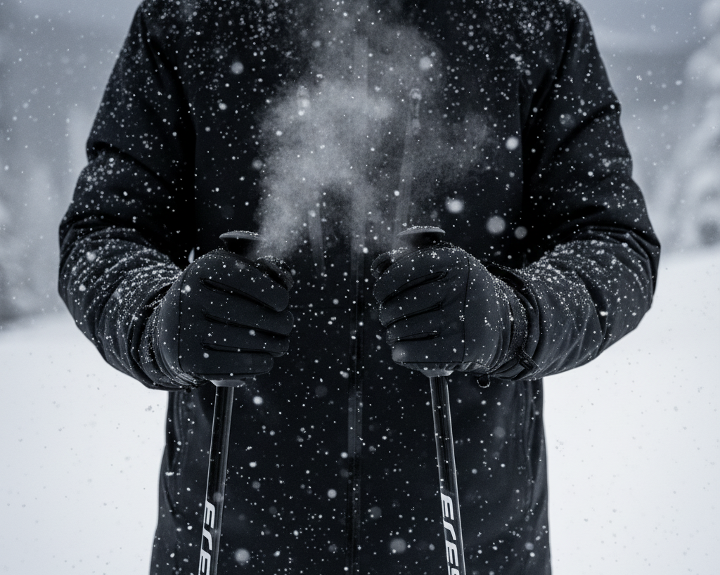 ski gloves keeping hands warm on snowy day