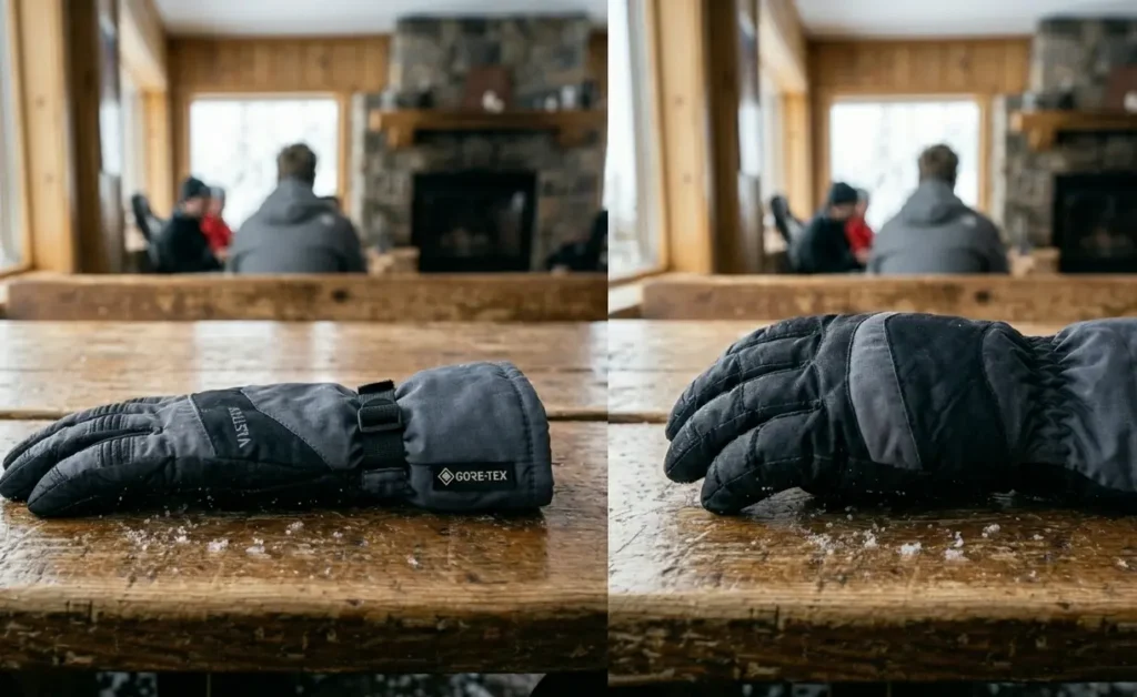 Comparing the thickness of breathable vs insulated ski gloves side by side