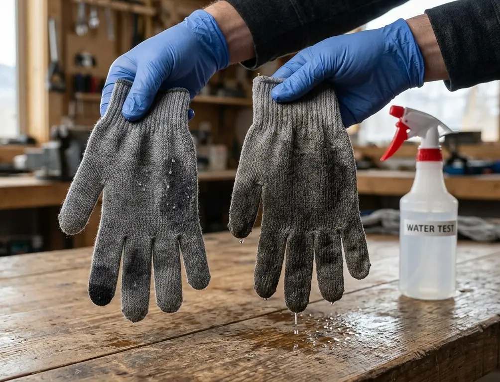 Testing a merino wool ski glove liner against a cotton liner to show moisture wicking differences