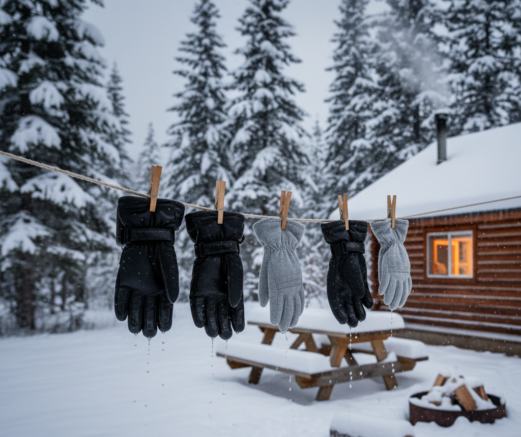 drying wet ski gloves after a long day