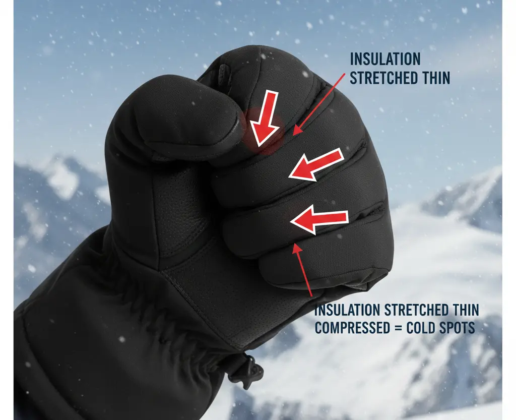  Proper ski glove fit demonstration using the fist test to ensure circulation