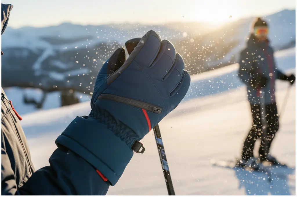 Skier measuring palm circumference with a tape measure to check why ski gloves feel tight