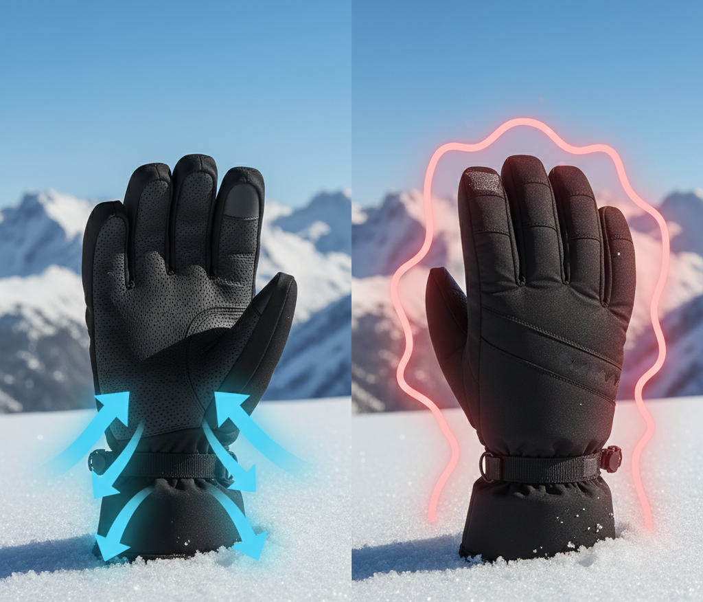 Breathable vs insulated ski gloves on snow”
