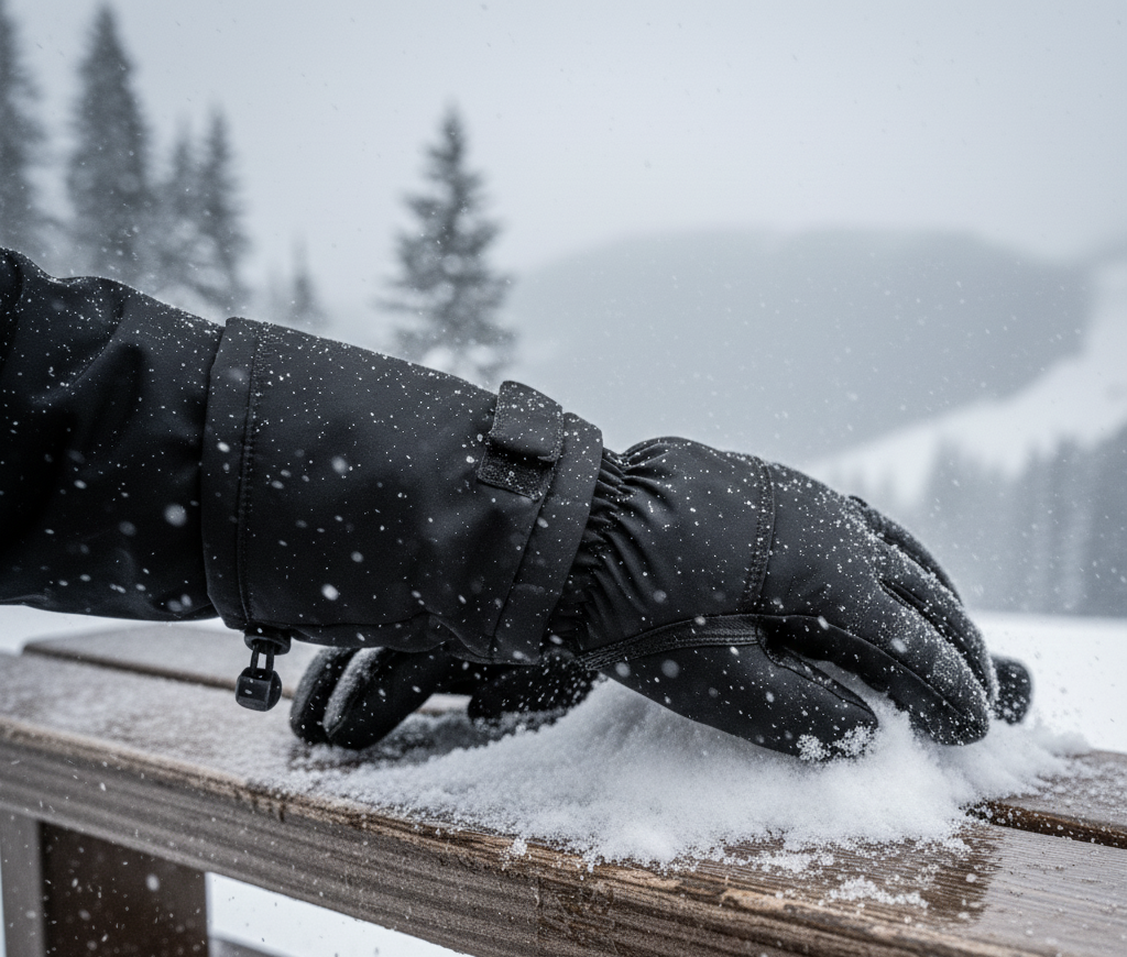 Gauntlet-style ski gloves blocking snow and moisture