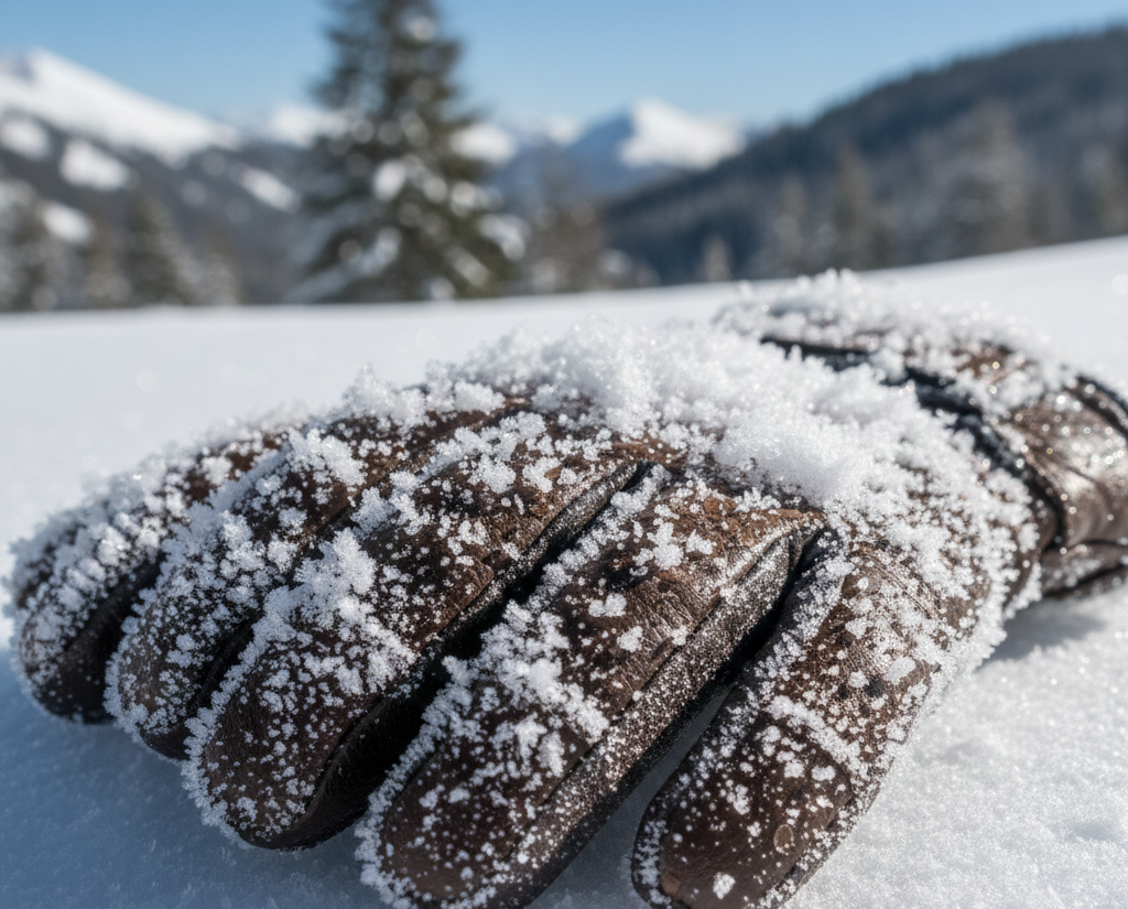 snow ice on ski gloves