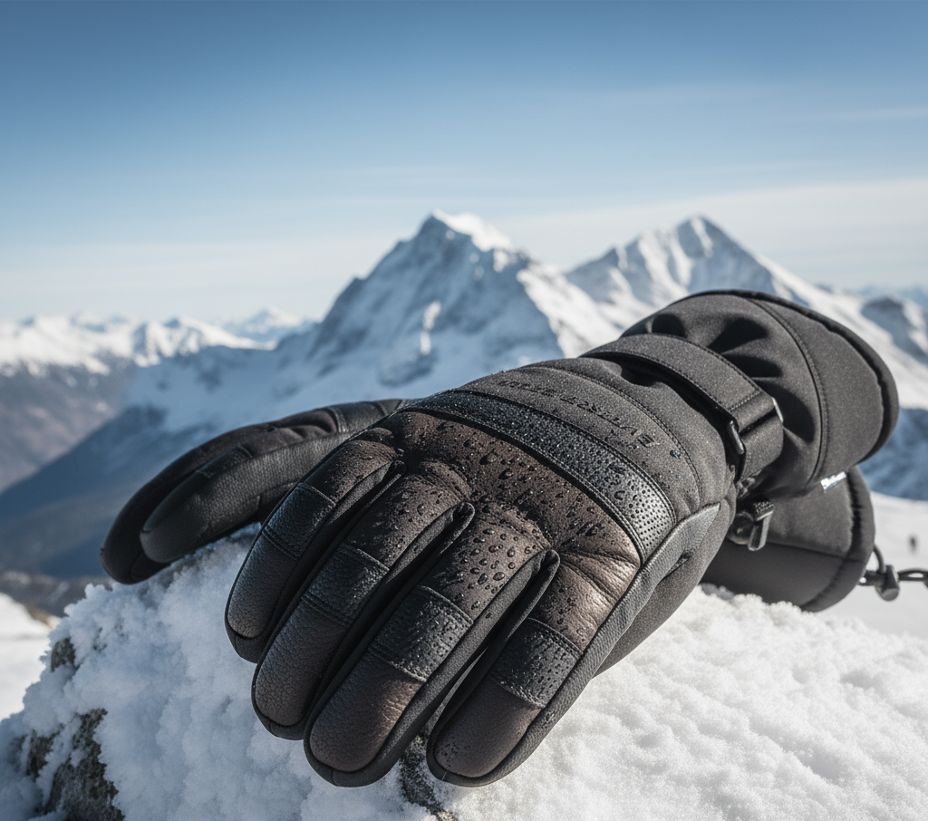 Leather palm grip ski gloves