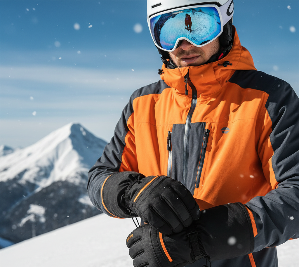 gauntlet ski gloves blocking wind to keep hands warm