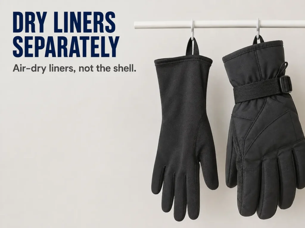 Ski glove liner air-drying separately to reduce blister-causing moisture