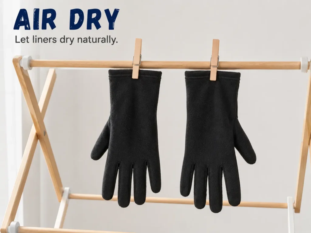 Ski glove liners air-drying separately away from direct heat